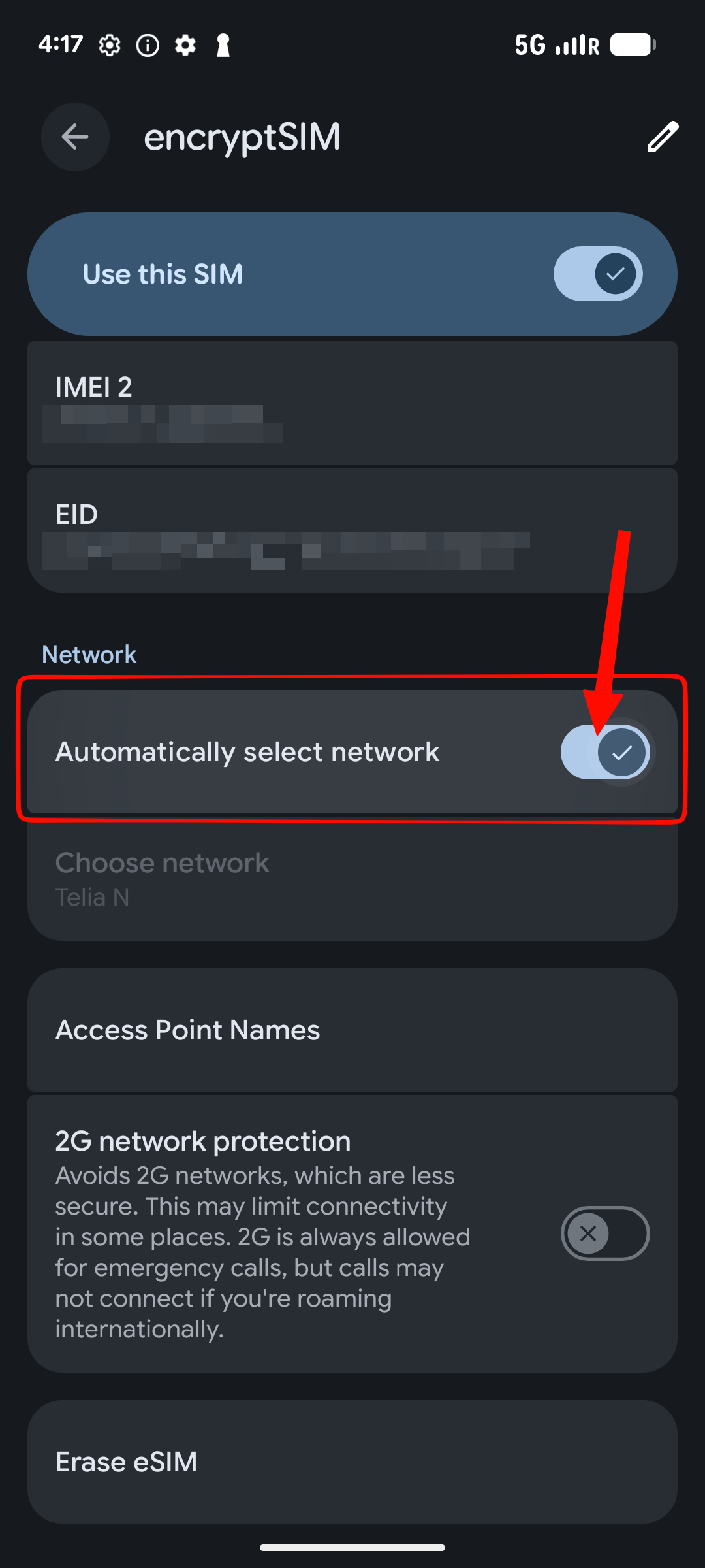 networkSelectionAutomatic